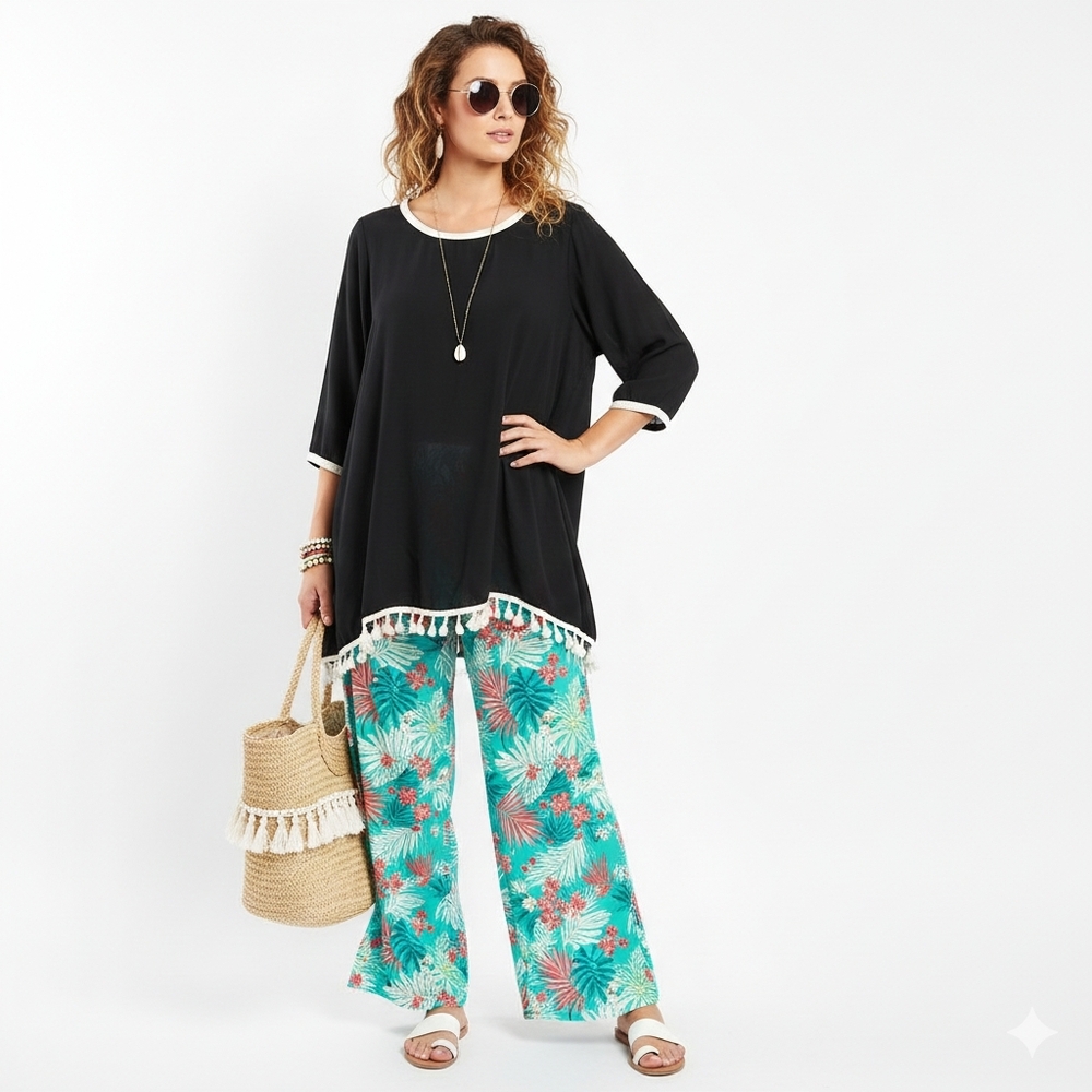 Grace+Emma Womens Swing Tunic Cover Up Black And White Size S-M Resortwear